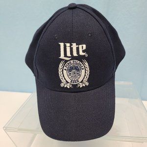 Miller Lite Beer Hat Cap Snap Back Blue Navy Beer Brewing Mens